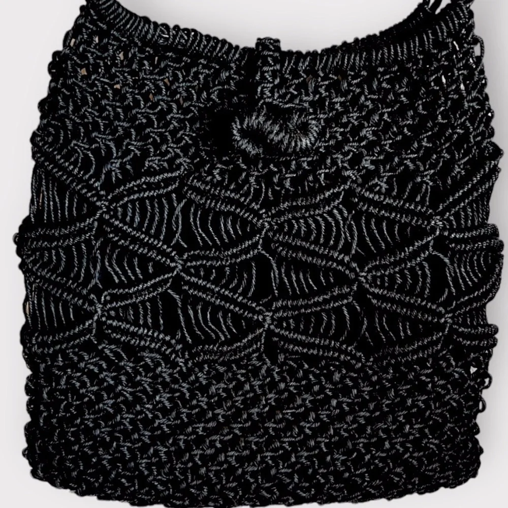 Vintage 1960's Black Thick Large Macrame Shoulder Bag Purse - Picture 3 of 5